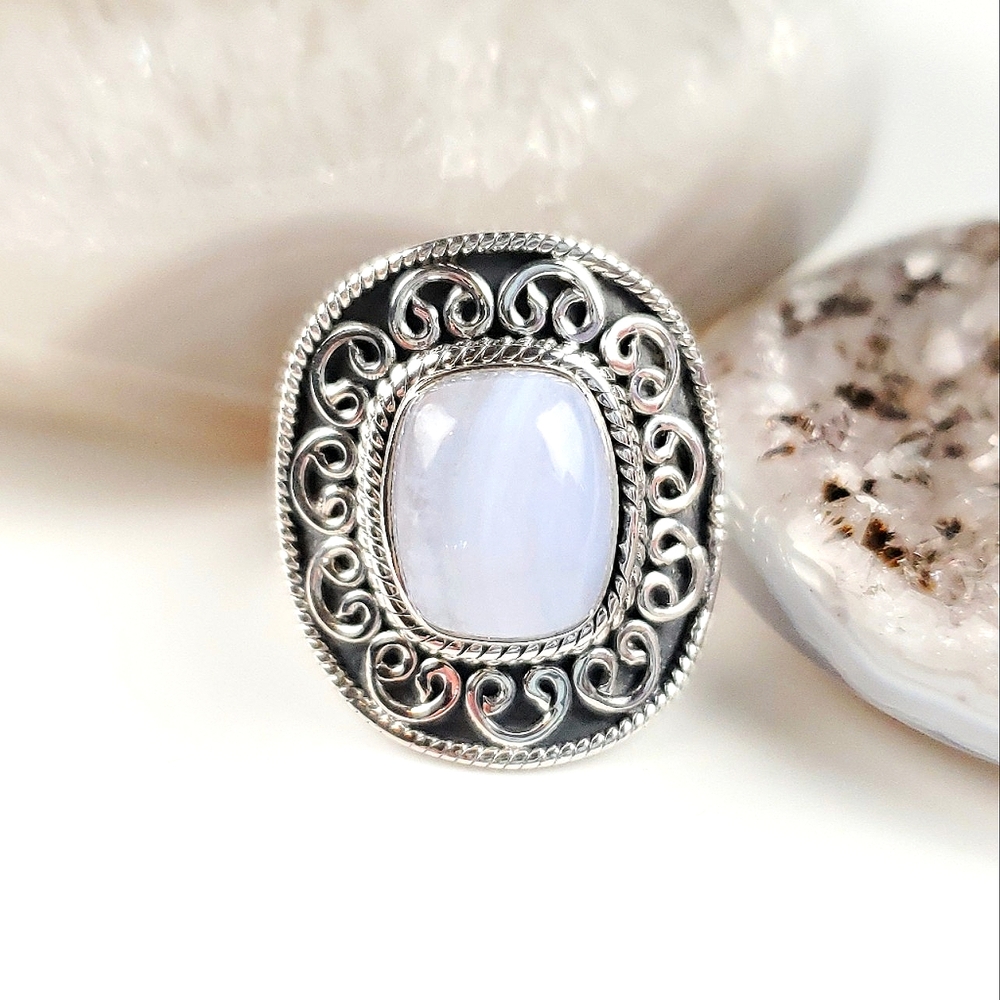 Sterling Silver Blue Lace Agate Ring Size 6